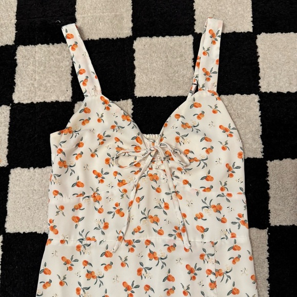 A&F Cinch Front White Peach Print Midi Dress Size Small - Picture 3 of 9